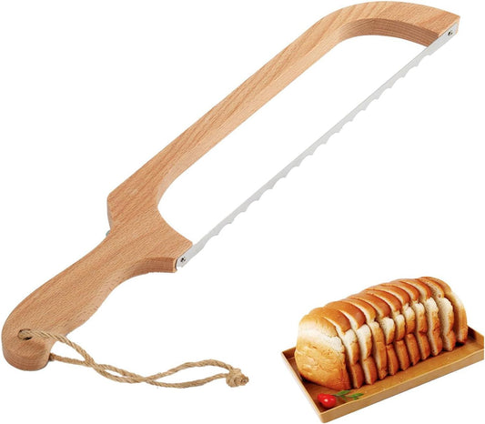 16in Wooden Sourdough Bread knife with Bow Design,Bread Slicer for Homemade Bread,Premium Stainless Steel Serrated Saw Bread cutter for Bagels, Baguettes