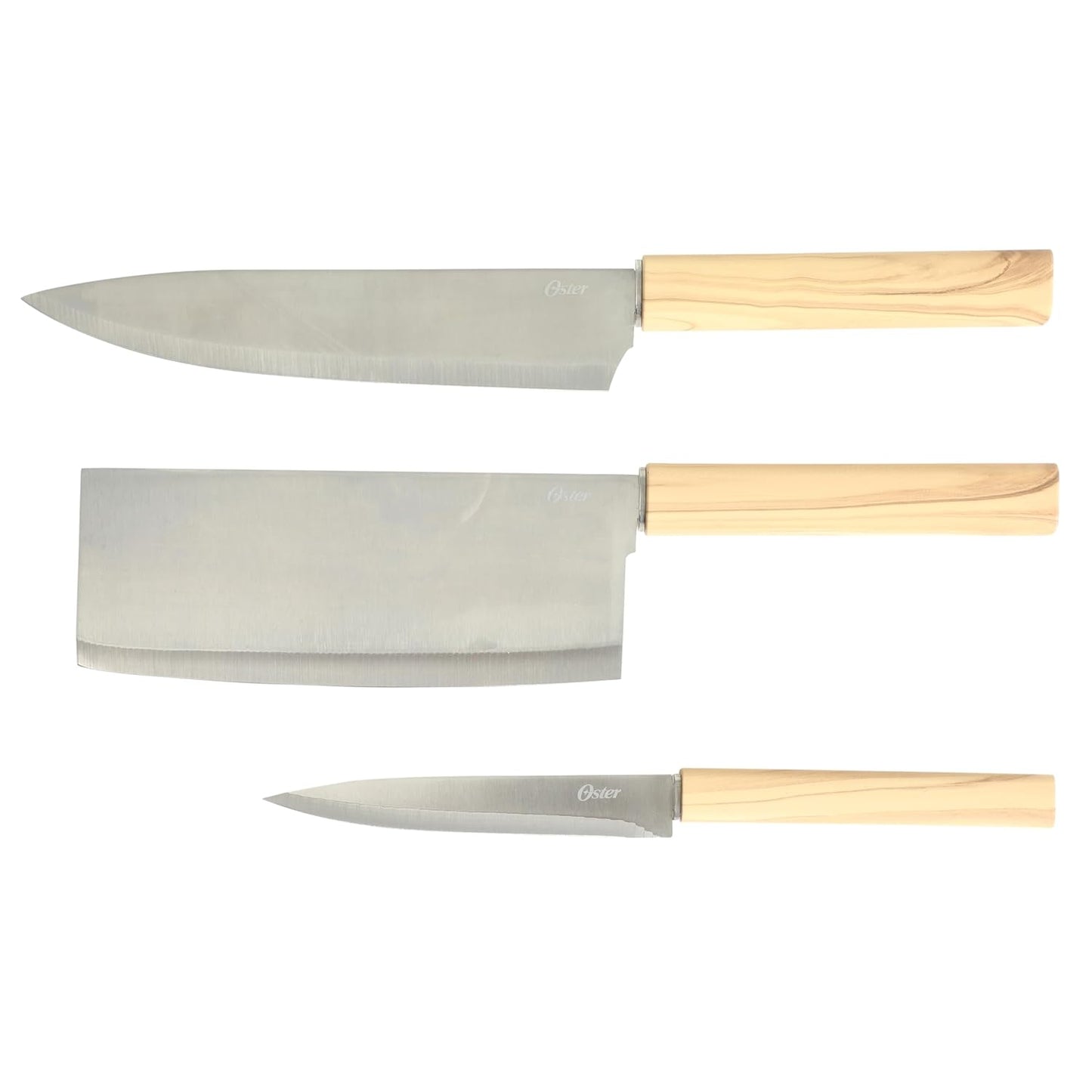 Oster Evansville 14 Piece Cutlery Kitchen Knife Block Set, Stainless Steel w/Linen White Handles - Cuchillos Para Cocina