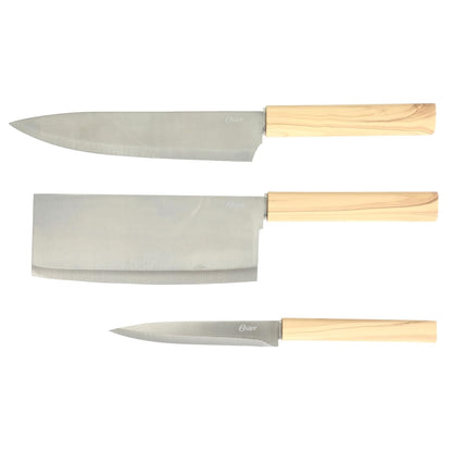Oster Evansville 14 Piece Cutlery Kitchen Knife Block Set, Stainless Steel w/Linen White Handles - Cuchillos Para Cocina