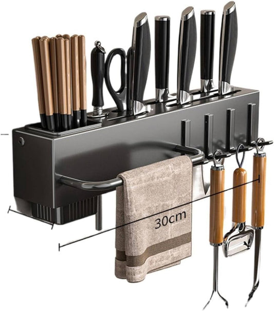 New Multi-Functional Kitchen Rack Home Wall-Mounted Knives Chopstick and Spoon Storage Rack Punch-Free cookware draining Rack