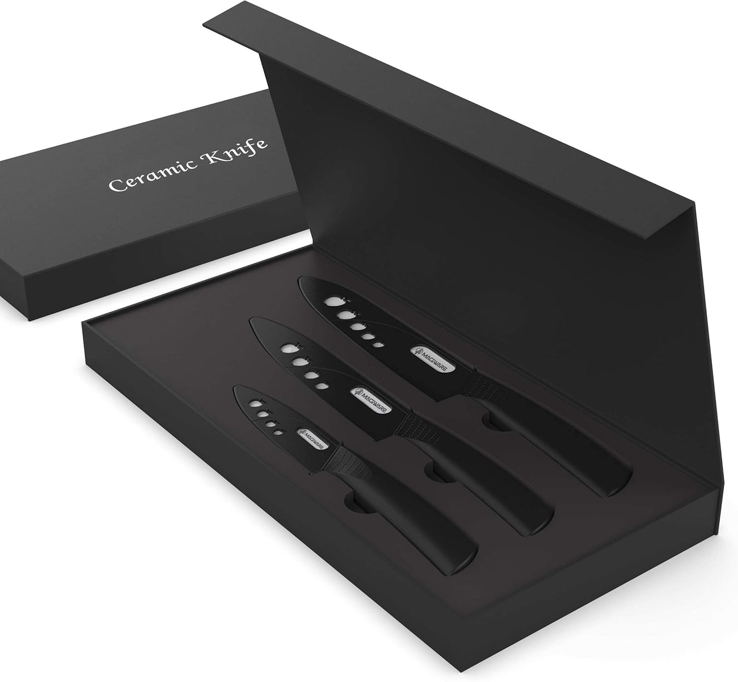 Magiware Ceramic Knives, Ceramic Knife Set with Sheaths Cover -Sharp Longer Never Rust (include 6 Inch Chef Knife, 5inch Utility Knife, and 4 Inch Paring Knife