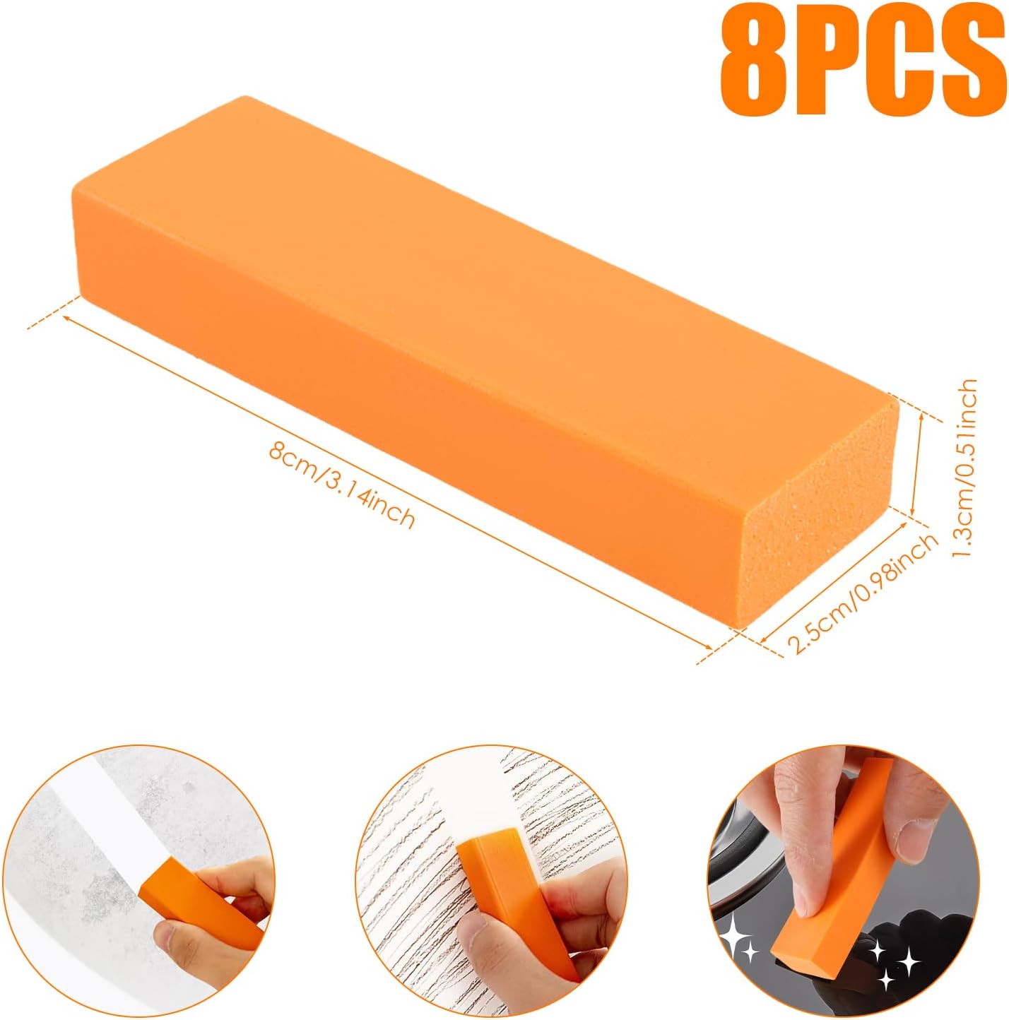 8Pcs Stainless Steel Decontamination Eraser Stainless Steel Stain Remover Reusable Rust Cleaning Eraser Multifunctional Easy Limescale Eraser for Kitchen Bathroom Pan Pot Counter