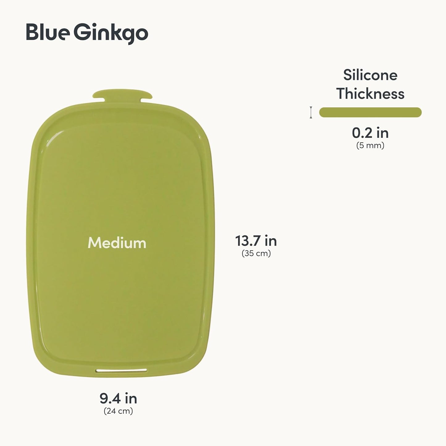 Blue Ginkgo Silicone Cutting Board – Medium – Double-Sided, Thick, Flexible, Non-Slip, BPA Free – Juice Grooves, Dishwasher Safe (Made in Korea, Green)