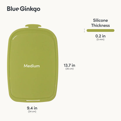 Blue Ginkgo Silicone Cutting Board – Medium – Double-Sided, Thick, Flexible, Non-Slip, BPA Free – Juice Grooves, Dishwasher Safe (Made in Korea, Green)
