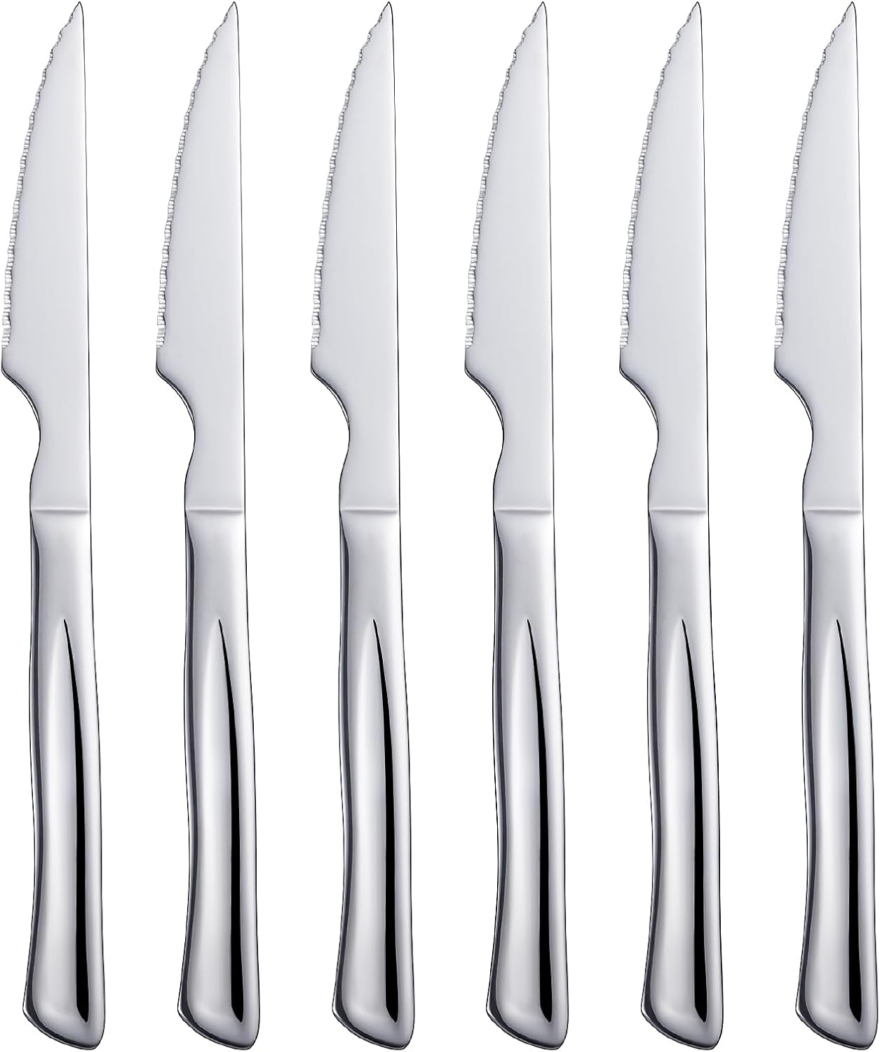 Black Steak Knife Set, 6 Piece Stainless Steel Kitchen Knife Set & Kitchen Utility Knives, 8.7 Inch Serrated Steak Knives, Dinner Knives, Sharp Knife with Ergonomic Handles