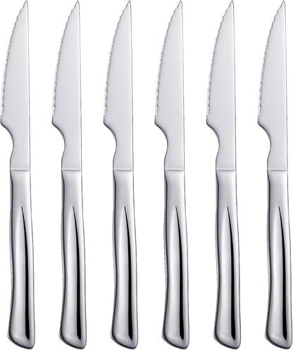 Black Steak Knife Set, 6 Piece Stainless Steel Kitchen Knife Set & Kitchen Utility Knives, 8.7 Inch Serrated Steak Knives, Dinner Knives, Sharp Knife with Ergonomic Handles