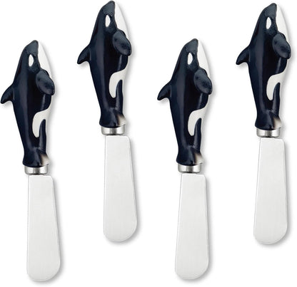 Supreme Housewares Blue Wash Sea Animals Cheese Spreaders, Hand-Painted Resin Handles with Stainless Steel Blades for Spreading Cream Cheese, Butter, and Jam, Assorted Designs, Set of 4