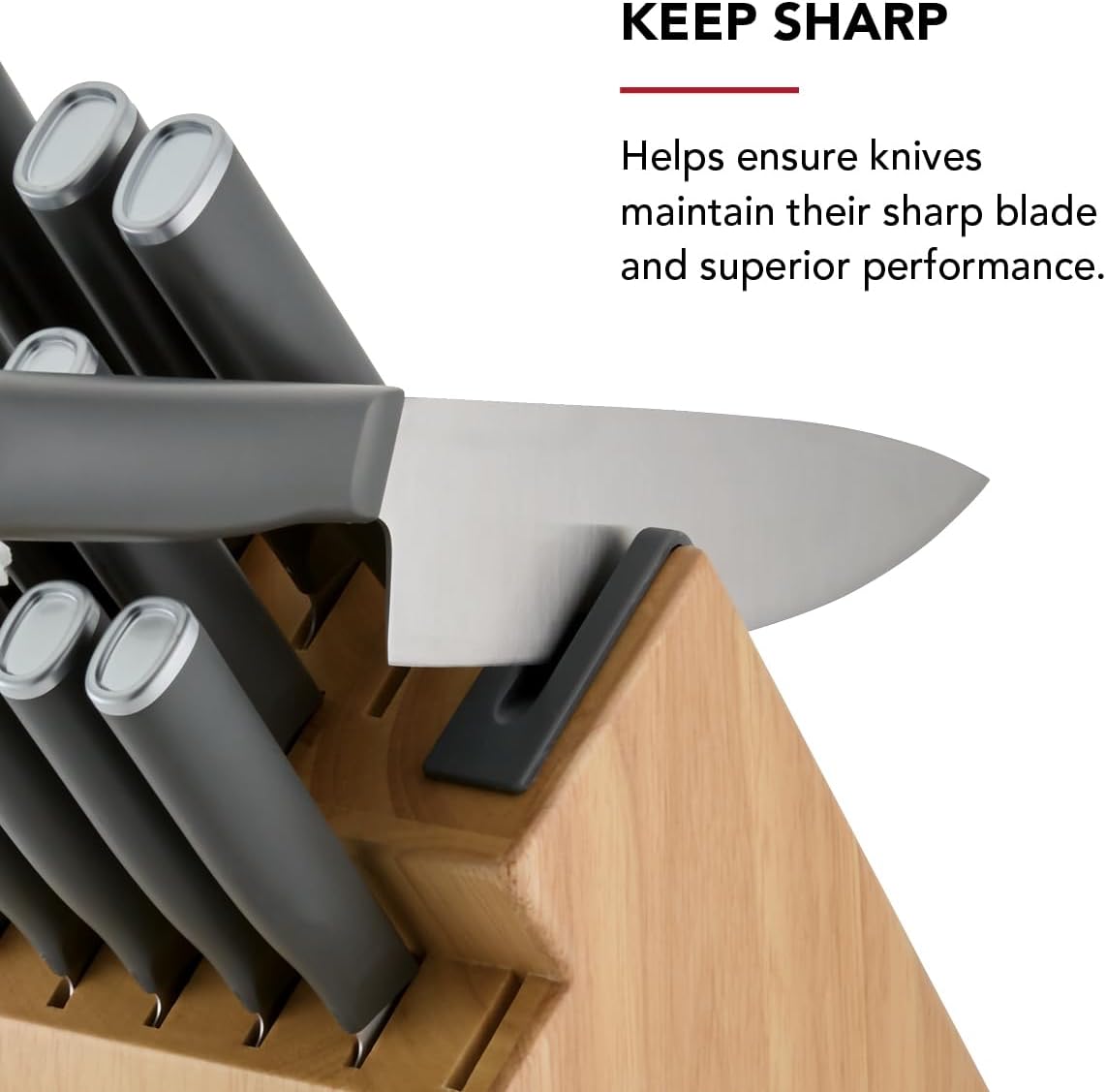 KitchenAid Classic Natural Knife Block Set with Built-In Sharpener, High-Carbon Japanese Stainless Steel Knives, Charcoal Gray, 14-Piece