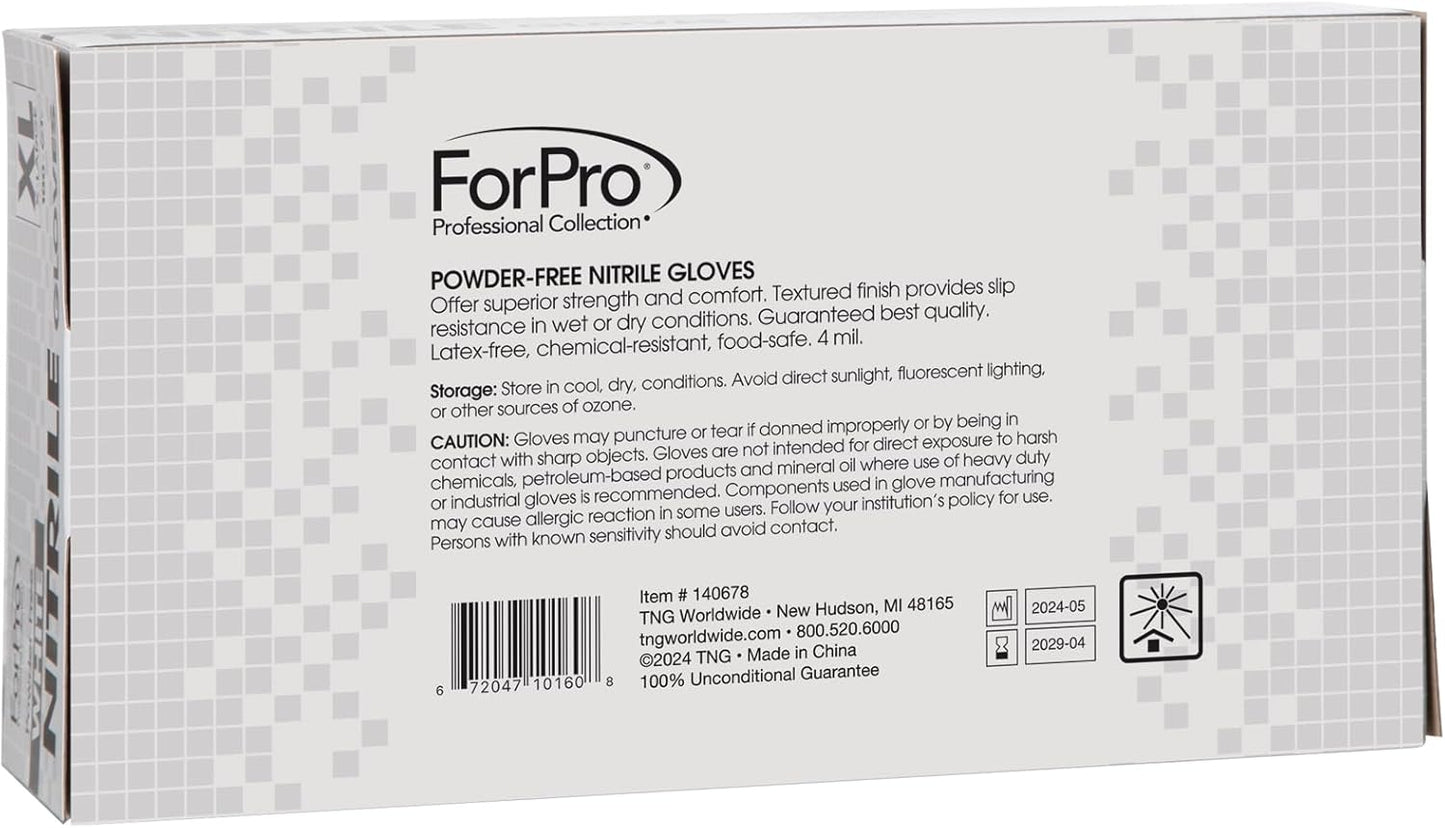 ForPro Disposable Nitrile Gloves, Chemical Resistant, Powder-Free, Latex-Free, Non-Sterile, Food Safe, 4 Mil