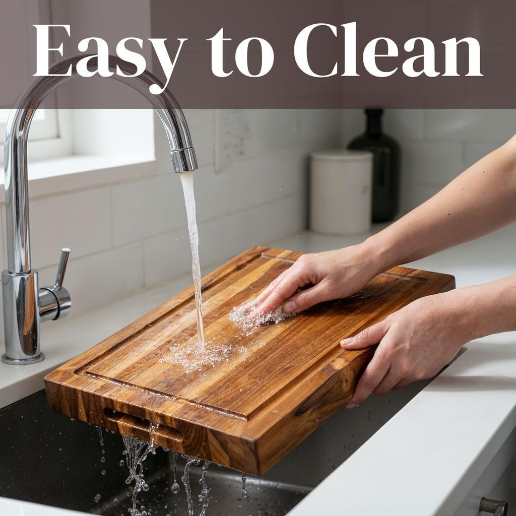 Teak Wood Cutting Board 18" x 14" x 0.6", 2-Piece Set for Kitchen Meat & Food Prep - Large Thin Edge Grain, Deep Juice Groove, Lightweight Solid Hardwood, Non-Toxic, BPA Free by New M Way