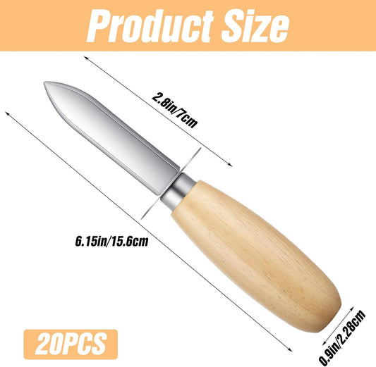 20 Pcs Wooden Handle Oyster Shucking Knives Set, Professional Stainless Steel Clam and Mussel Opener Kit with Ergonomic Grip for Chefs & Home Seafood Lovers
