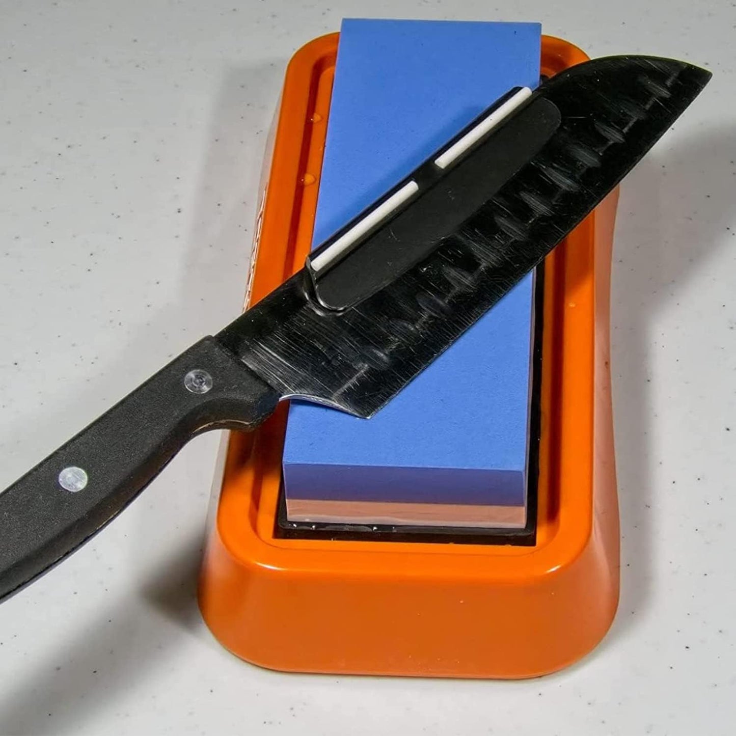 Knife Sharpening Stone 2 Sided 240/800 Grit Sharpener Waterstone,Professional Kitchen Whetstone with Orange Plastic Base,Non-slip Rubber and Angle Guide