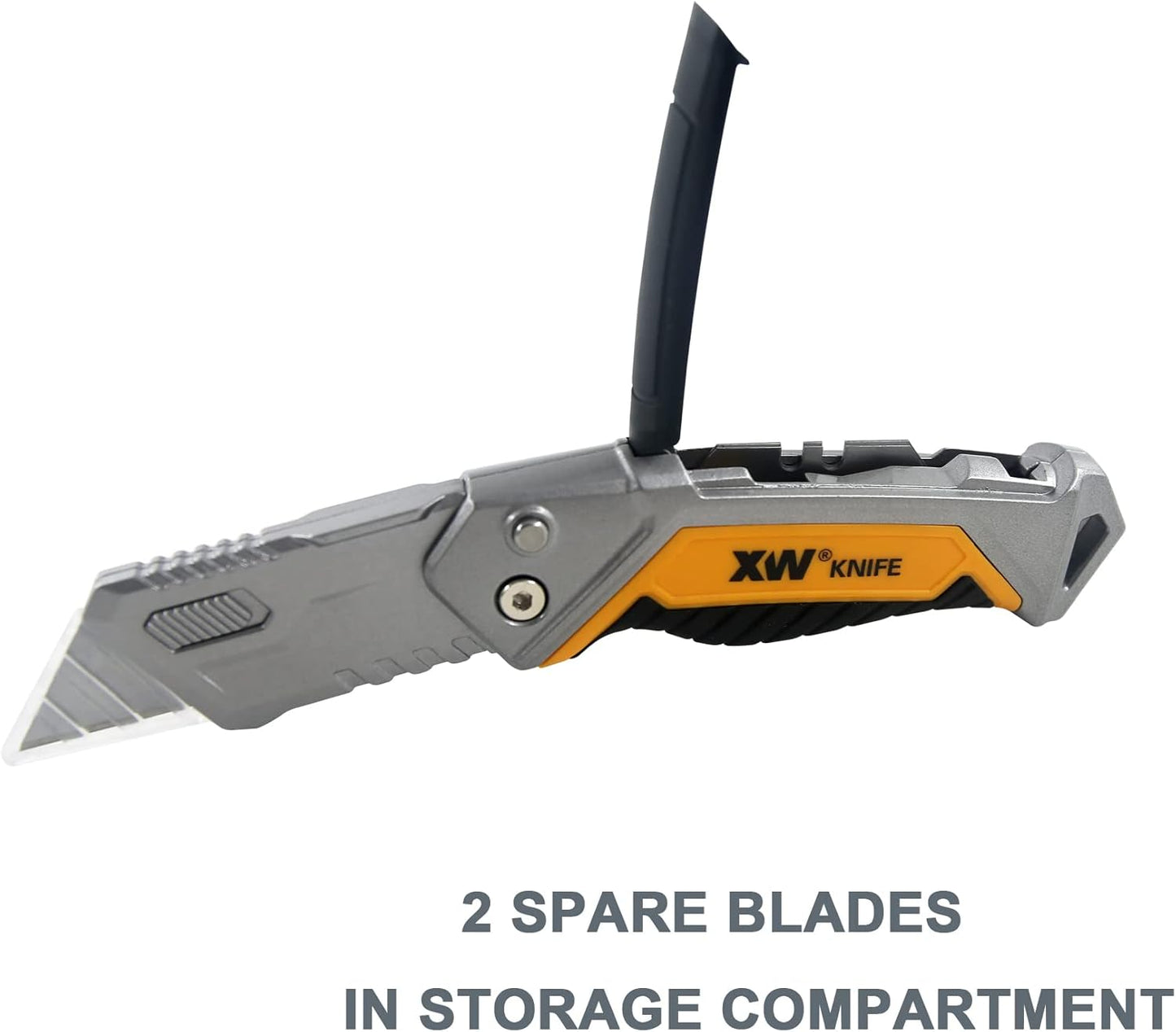 XW Utility Knife Set, Heavy Duty Zinc Alloy Retractable Box Cutter and Folding Utility Knife with Blade Storage Design, Total 18 PCS Blades Included, 2-Pack
