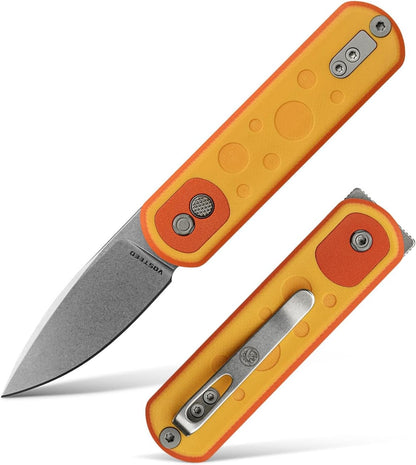 Vosteed CheesePirates® EDC Pocket Knife - Raccoon, 3.25" 14C28N Stonewash Blade - Top Liner Lock, Cheese Orb G10 Handle - A2932