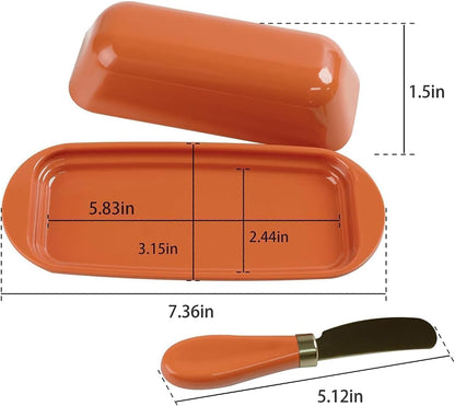 BPA-Free Melamine Butter Dish with Lid & Stainless Steel Knife - Farmhouse Butter Keeper for Countertop & Refrigerator, Dishwasher Safe, Holds 1 Stick with East & West Coast Butter-Cream