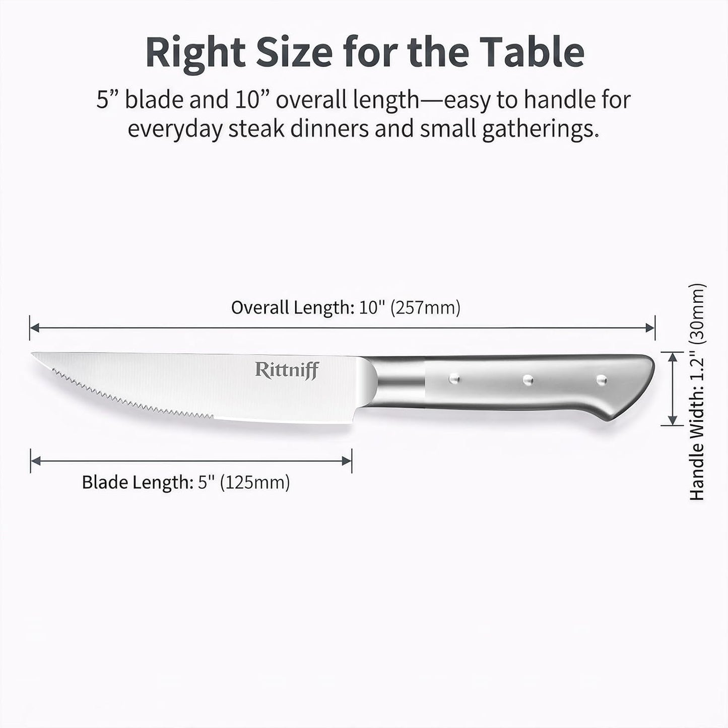 Steak Knives Set of 4, 5-Inch Serrated Stainless Steel Steak Knife Set with Wide Stainless Handle, Gift-Ready Box for Steak Night, BBQ, Housewarming & Wedding