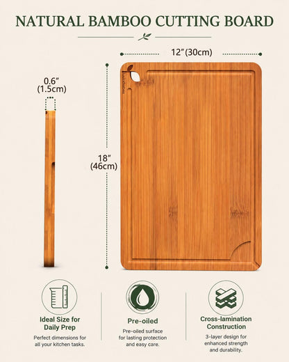 Cutting Boards for Kitchen, Bamboo Cutting Board Set of 3 with Storage Stand, Deep Carbonized Chopping Boards with Deep Juice Grooves and Side Handles for Meat, Vegetables, Fruit and Meal Prep