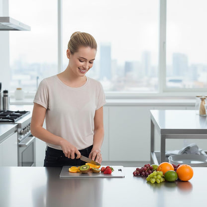 Set of 3 Stainless Steel Cutting Boards, Double Sided, for Kitchen Use, Perfect for Meat, Fruits and Vegetables (Assorted Sizes)