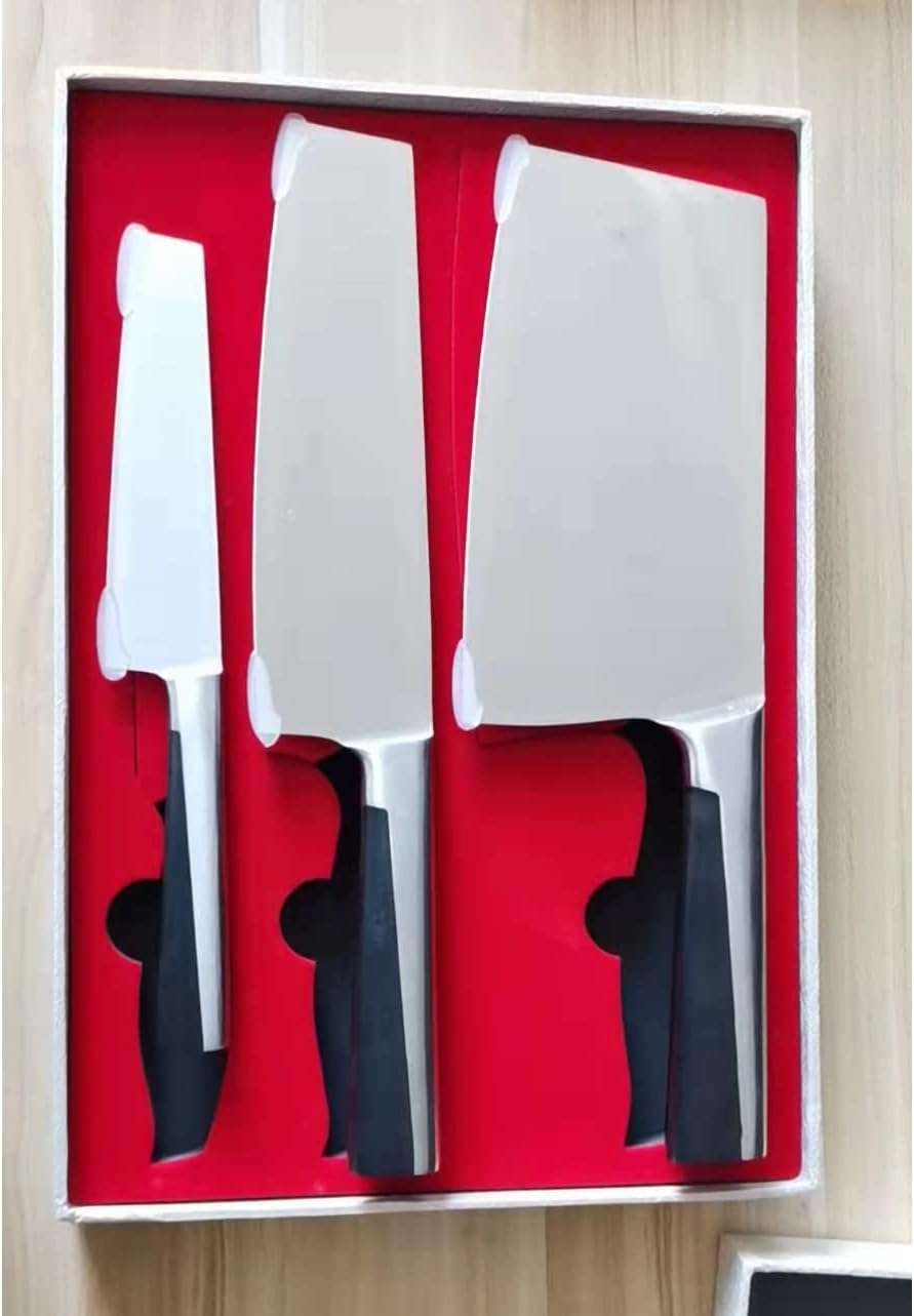 WILDMOK 3pcs Knife Set Stainless Steel Kitchen Knives Set 7inch Bone Chopper 7inch Nakiri Knife and 5inch Utility Cutter with Stainless Steel & ABS Handle, Perfect Cutlery Set Gift