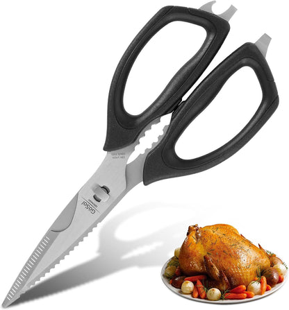 Kitchen Shears Come Apart Kitchen Scissors for Food Heavy Duty Chicken Bone Fish Nutcracker Can Opener Shears with Serrated Blade Premium Black Titanium Plated Stainless Steel 02A