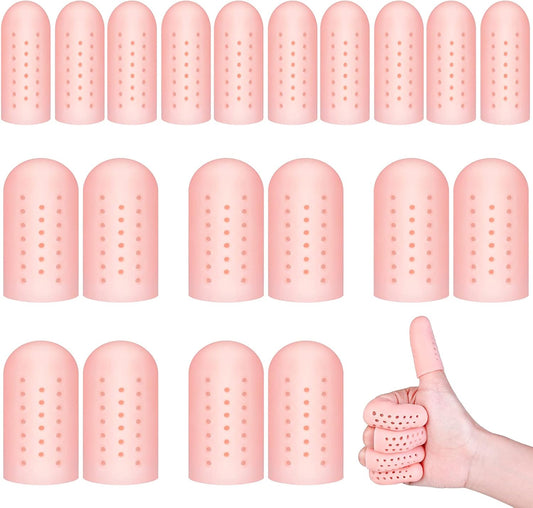 Tondiamo 20 Pieces Silicone Finger Cots Protectors Caps with Holes for Wound, Breathable Cots Finger Cover Sleeves for Cracking, Eczema, Trigger, Blisters, Corn, Broken Toe(White)