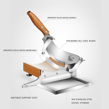 LOVEJO Stainless Steel Manual Meat Slicer - Heavy-Duty Kitchen Tool for Cheese, Jerky, Biltong, and Bread Cutting - Manual Beef and Ham Cutter with Stainless Cutting Board for Home & Deli