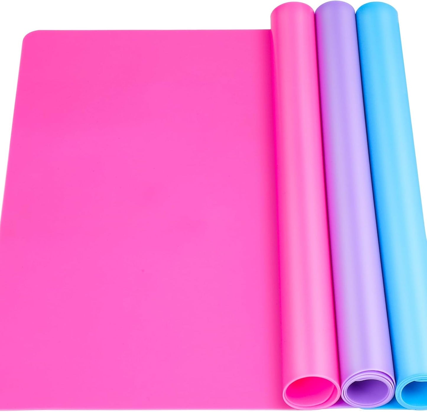 LEOBRO Silicone Mats, 3 PCS 15.7”x 11.7” Silicone Mats for Crafts, Resin Molds, Play Dough Mat for Resin, Clay, Craft Supplies, Orange & Purple & Blue