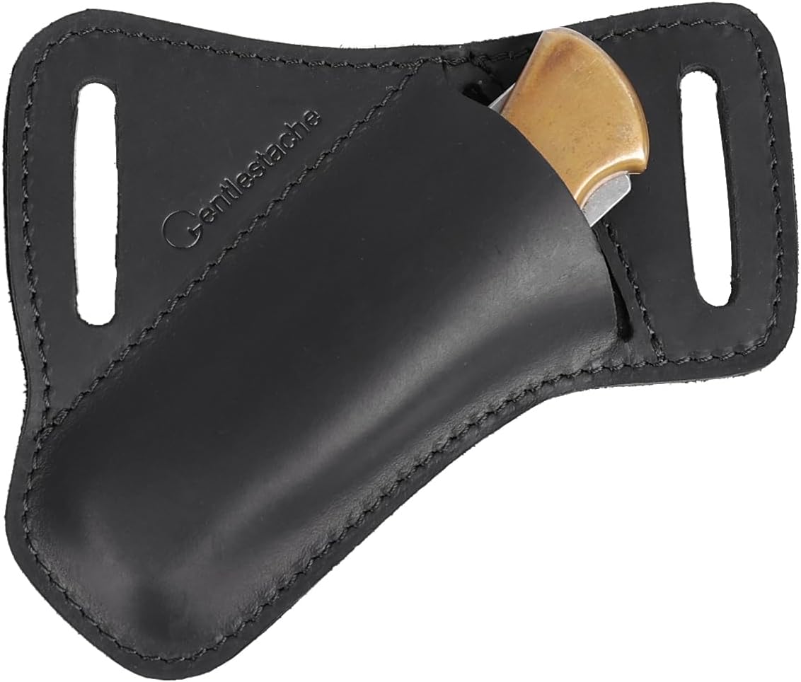 Gentlestache Leather Pocket Folding Knife Sheath for Belt - Cross Draw Pocket Organizer Open Top for 5 inch Folding Knife - Horizontal Carry Multitool Sheath - EDC Belt Organizer, Darkbrown