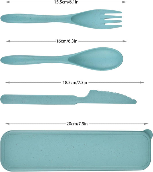 8 Color Travel Utensil Set with Case, Reusable Spoon Knife Forks Box Utensil Set for Lunch for Adult and Elderly, Service for 8