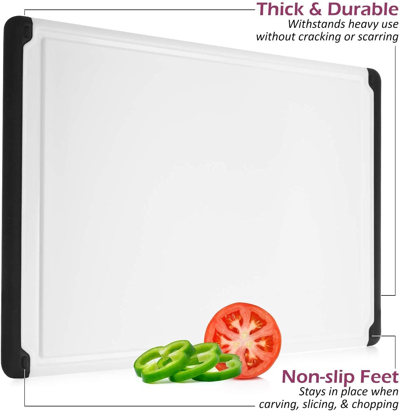 Extra Large Plastic Cutting Board for Kitchen - 18 Inch Dishwasher Safe Cutting Board, Reversible Chopping Board with Juice Groove + Non Slip Feet for Meat, Fruit, Vegetables, Meal Prep by Belwares