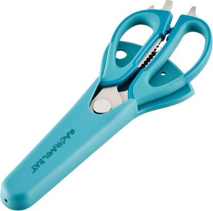 Rachael Ray Cutlery Japanese Stainless Steel Knives Set with Sheaths, 8-Inch Chef Knife, 5-Inch Santoku Knife, and 3.5-Inch Paring Knife, Teal