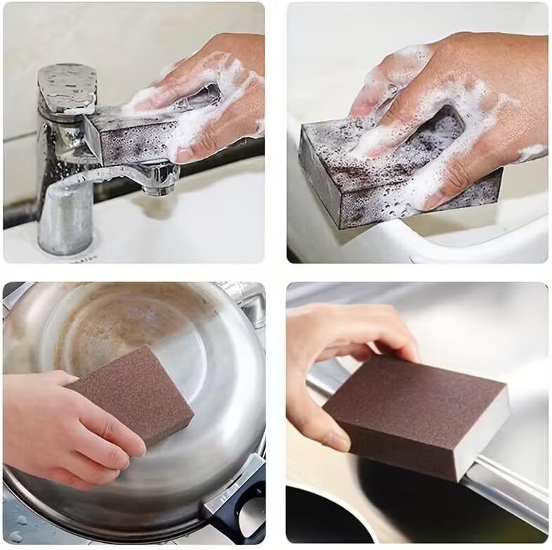 2 Pack Sandpaper Magic Sponge Cleaner Set, Ergonomic Handle Scrubber for Pots Pans Dishes, Rust Scale Removal Pad, Kitchen Cookware Stain Remover Tool
