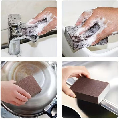 2 Pack Sandpaper Magic Sponge Cleaner Set, Ergonomic Handle Scrubber for Pots Pans Dishes, Rust Scale Removal Pad, Kitchen Cookware Stain Remover Tool