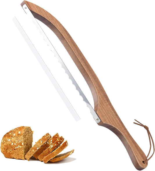 Luzarriba Bread Knife, Bow Bread Knife for Homemade Bread, Sourdough Bread Slicer for Homemade Bread, Sourdough Bread Cutter, Wooden Bread Knife with Cover - Premium Stainless Steel