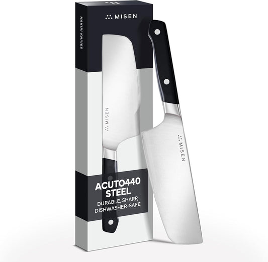 Misen 5.5” Nakiri Knife - Japanese Vegetable Knife, AICHI ACUTO440 High-Carbon Stainless Steel - Razor-Sharp 14° Edge - Compact, Rust-Resistant Kitchen Knife for Chopping, Slicing & Meal Prep - Blue