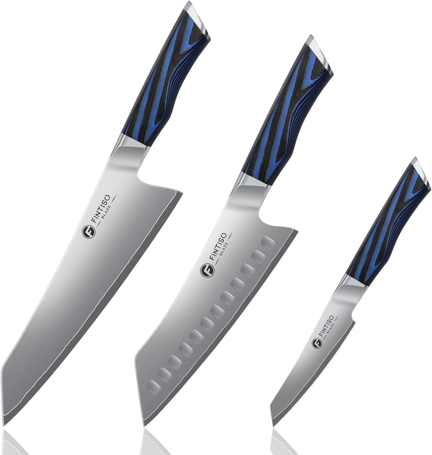 FINTISO 3PCS Kitchen Knife Set, Professional Chef Knives Set with G10 Handle, Premium 5-Layer 10Cr15CoMoV Japanese Steel Knives Set, Ultra Sharpe Knife for Meat and Vegetable