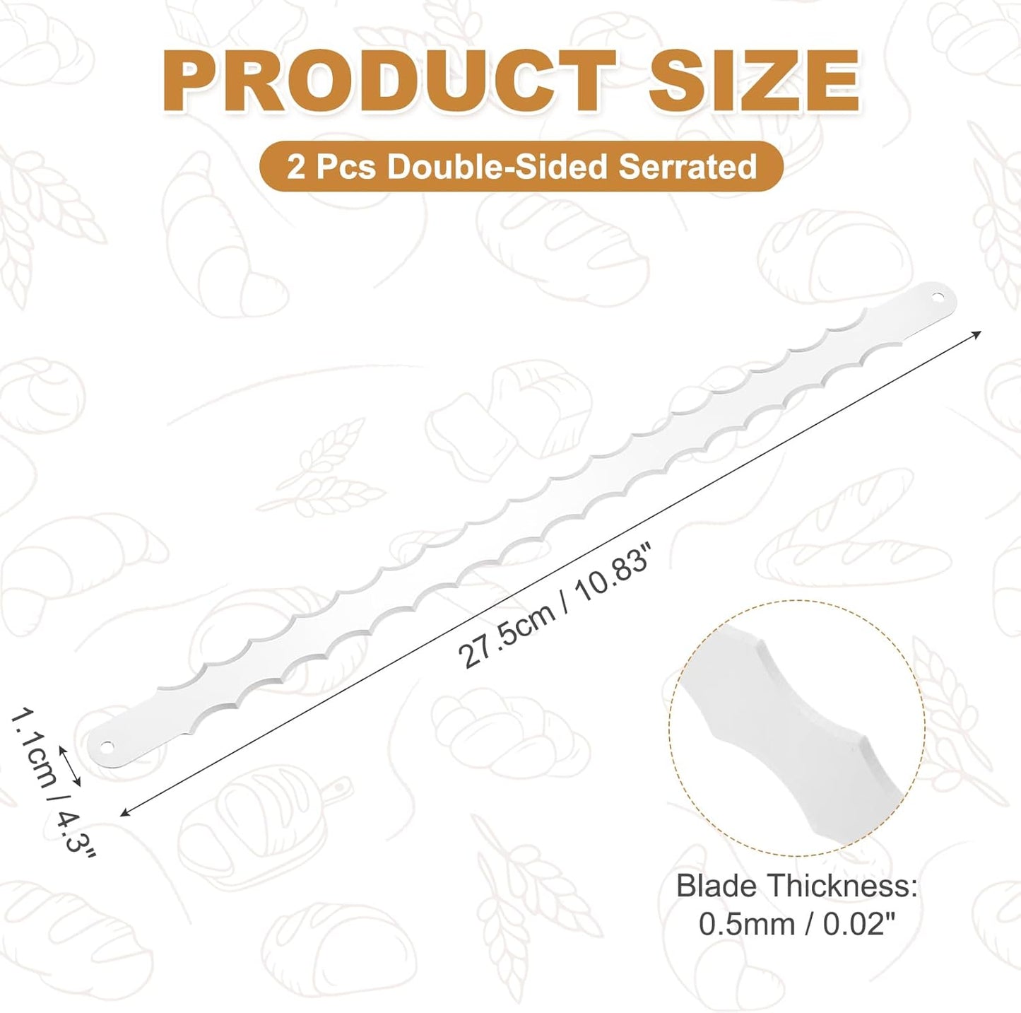 uxcell 2 Pcs Stainless Steel Bread Knife Blade, 11" Sourdough Knife for Wooden Bread Slicer Double-Sided Serrated Cutter for Homemade Bagels Baking