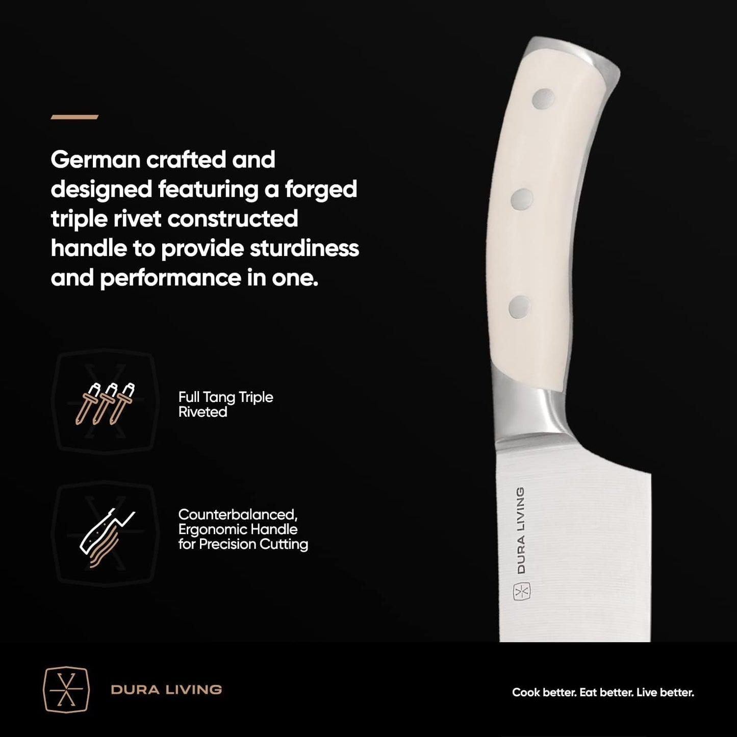 DURA LIVING 2-Piece Kitchen Knife Set – Ultra Sharp Precision German Stainless Steel Blades, 5” Utility & 3.5” Paring Knife with Ergonomic Handles, Multipurpose for Slicing & Peeling, Black Handle