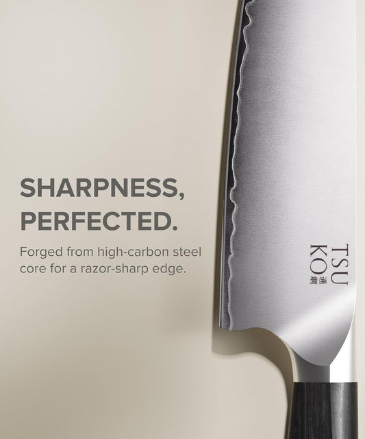Tsuko Chef Knife Four Stage Sharpener & Wooden Sheath - 8 Inch Professional Japanese Style Kitchen Knives Set, Sharp Gyuto Knife, Vegetable, Meat, Chopping Knife, Sharp Kitchen Knife Single for Chefs