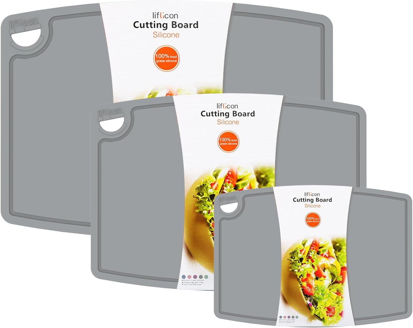 Liflicon Silicone Thick Cutting Boards Mats Set of 3 Foldable & Flexible Design Juice Grooves Easy Grip Handle Dishwasher Safe for Kitchen,BPA free Silicone Cutting Board-Light Green