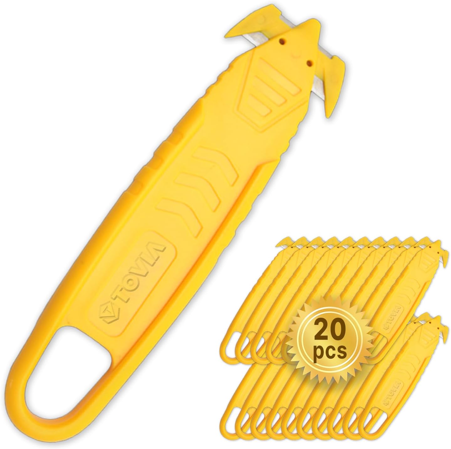 T TOVIA Safety Box Cutter Knife of Recessed Concealed Stainless Steel Blade, 10-Pack Package Opener Plastic Cutter for Box, Carton, Shrink Wrap, Plastic Straps, 5 Color