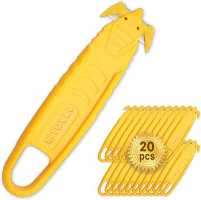 T TOVIA Safety Box Cutter Knife of Recessed Concealed Stainless Steel Blade, 10-Pack Package Opener Plastic Cutter for Box, Carton, Shrink Wrap, Plastic Straps, 5 Color