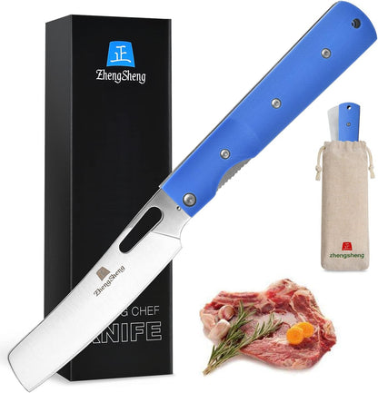 ZhengSheng Folding Chef Knife 4.8" Sharp 440A Stainless Steel Blade G10 Handle Pocket Foldable Kitchen Knife Utility Knife for Outdoor Camping Cooking