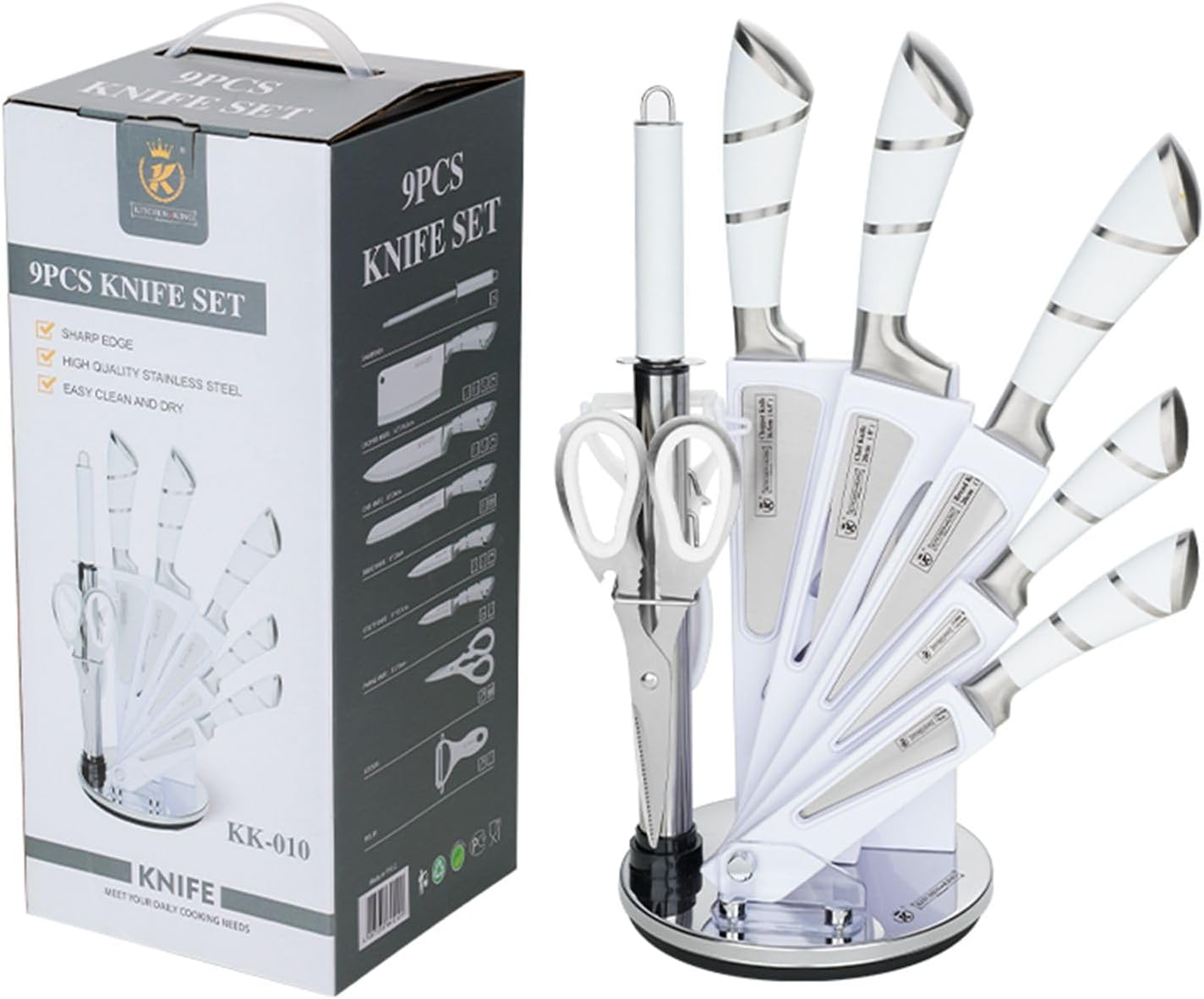 Elegant Purple 9-Piece Kitchen Knife Set with Acrylic Block,Non Stick Sharp Stainless Steel Chef Knives with Sharpener,Gift Ready Cutlery Set for Women