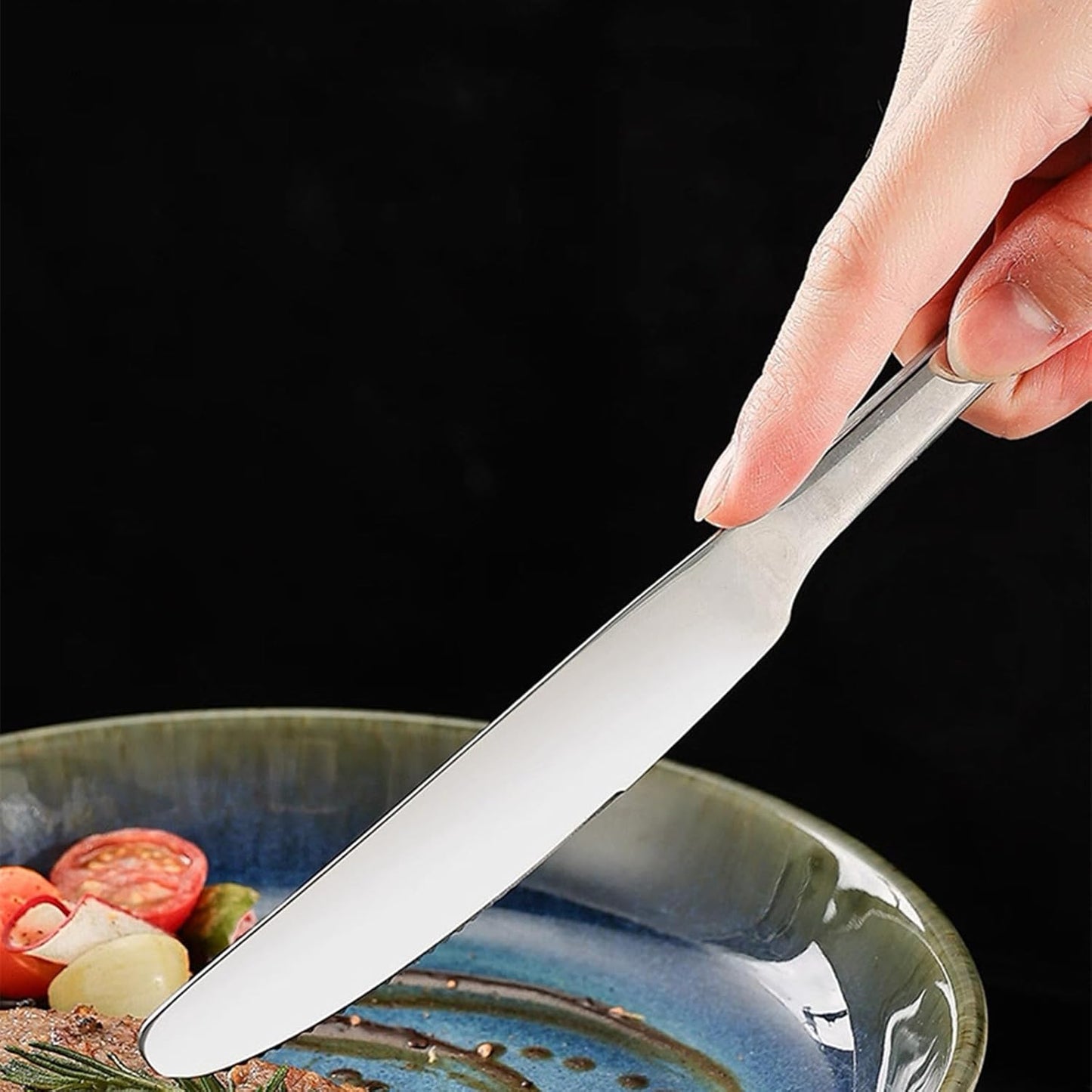 Stainless steel butter knife, set of 6 dinner knife, suitable for daily use, parties and outdoor dining,Dishwasher Safe (6)