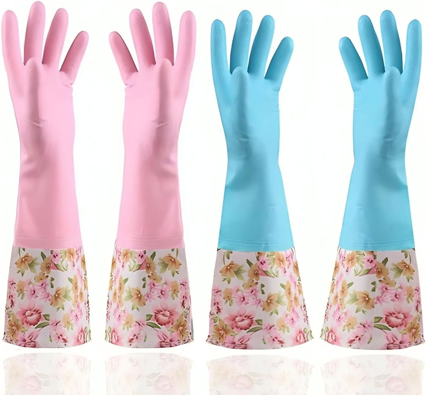 KINGFINGER Rubber Latex-Free Waterproof Dishwashing Gloves,2 Pair Medium Long Cuff Flock Lining Household Cleaning Gloves