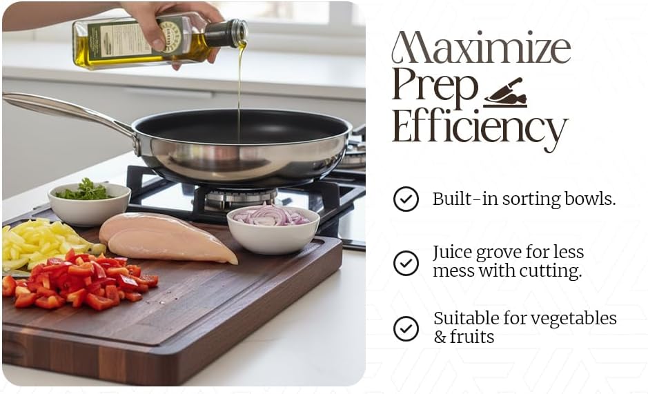 Walnut Cutting Board for Kitchen - Large Wooden End Grain Chopping Board with Handle & Groove - Wood Butcher Block - Double-Sided Charcuterie Serving Tray for Meat, Cheese & More - 16.4”x12.4”x1”