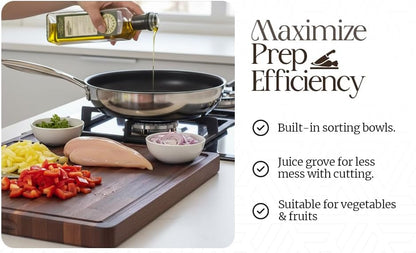 Walnut Cutting Board for Kitchen - Large Wooden End Grain Chopping Board with Handle & Groove - Wood Butcher Block - Double-Sided Charcuterie Serving Tray for Meat, Cheese & More - 16.4”x12.4”x1”