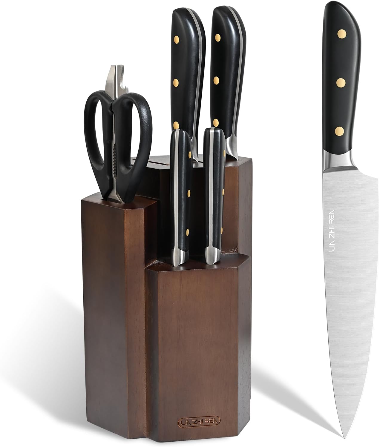 14-Piece Kitchen Knife Set with Detachable Block, High Carbon Stainless Steel Dishwasher Safe Knives, Includes Chef, Santoku, Bread, Steak Knives for Home Kitchen,White