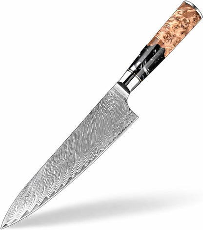 7” Nakiri Knife – Damascus Steel Kitchen Knife with 9Cr18MoV Core, Japanese Vegetable Chef Knife, Ultra Sharp Chopping Knife with Black Burl Wood Ergonomic Handle